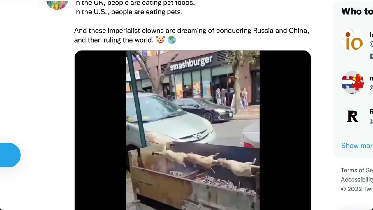 🟨 在英國，人們正在吃寵物食品。在美國，人們正在吃寵物。