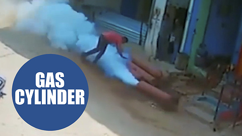 A gas cylinder exploded turning it into a rocket which soared 70m through the air.