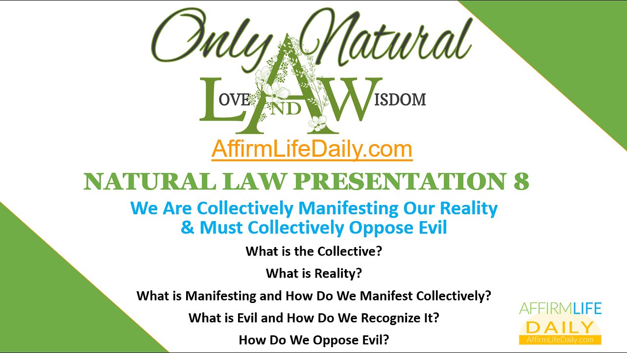 NATURAL LAW PRESENTATION 8: We're Collectively Manifesting Our Reality & We Must Oppose Evil