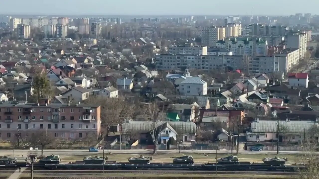 Russian train carrying armor on its way to Brest, Belarus