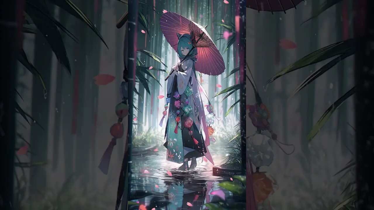 #anime #girl #Japan #rain #digitalart #ringtone #art #animation #blue #pink #shorts #relaxingmusic