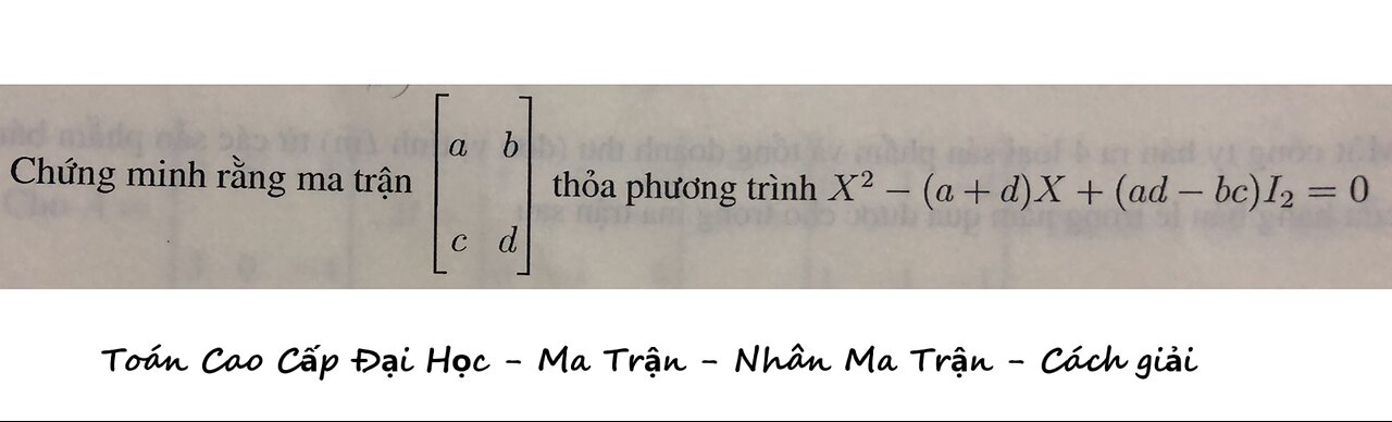 Toán Đại Học: Chứng minh rằng ma trận [a b, c d] thỏa X^2 -(a+d)X + (ad-bc)I2=0