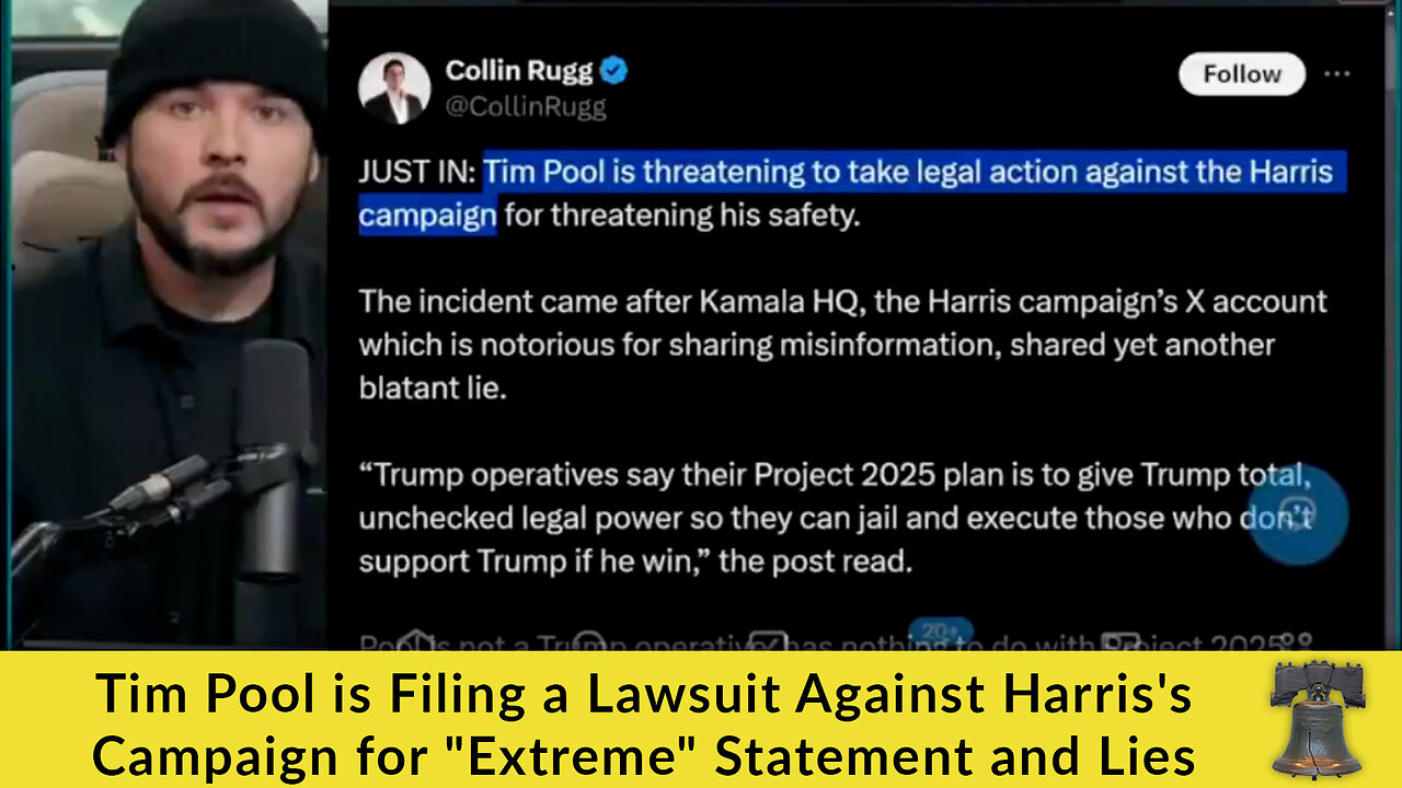 Tim Pool is Filing a Lawsuit Against Harris's Campaign for "Extreme" Statement and Lies