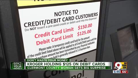 Kroger gas pumps put $125 hold on debit card