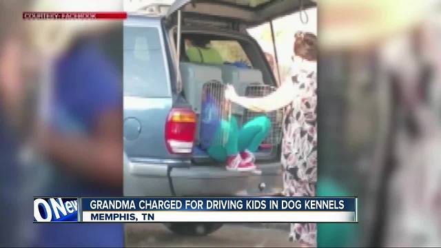 Woman charged for driving grandchildren in dog kennels