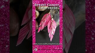 PINK RIBBON AWARENESS, 3 inch leather feather earrings