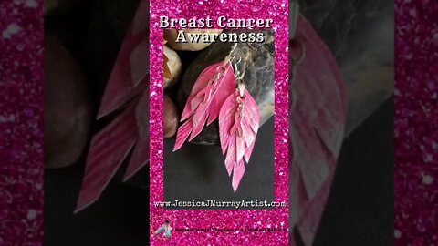 PINK RIBBON AWARENESS, 3 inch leather feather earrings
