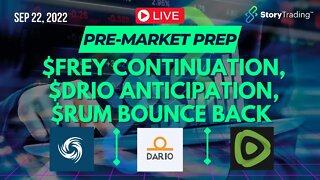 9/22 PreMarket Prep: $FREY Continuation, $DRIO Anticipation, $RUM Bounce Back as 200 Week MA Looms