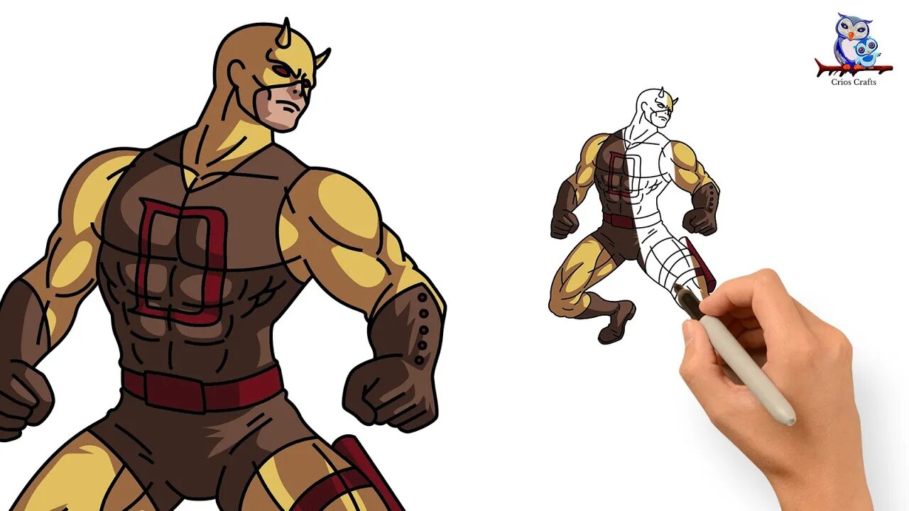 How to Draw Daredevil Yellow and Red Suit - Step by Step