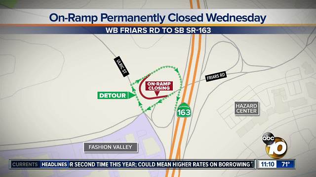 Mission Valley on-ramp permanently closed