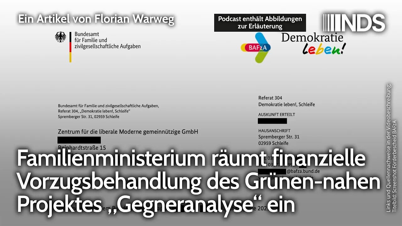 Familienministerium räumt finanzielle Vorzugsbehandlung des Grünen-nahen Projektes Gegneranalyse ein