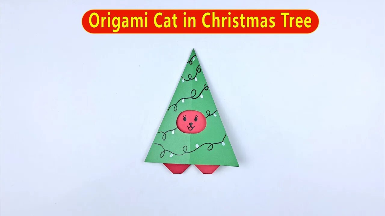 How to Make Origami Cat in Christmas Tree/Easy Origami Christmas