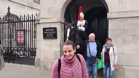 The kings guard shouts twice get of the Rein #horseguardsparade