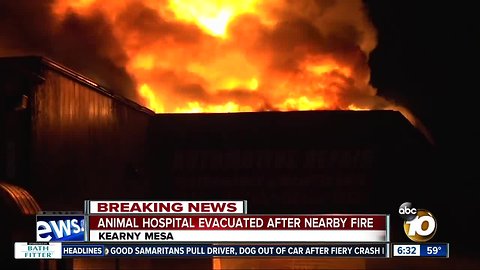 Fire erupts at Kearny Mesa warehouse