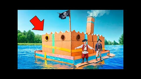 I built a BIGGEST PIRATE CARDBOARD SHIP! We became pirates