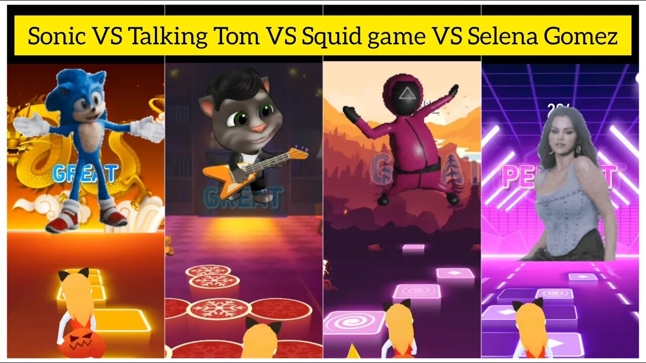 Sonic VS Talking Tom VS Squid Game VS Selena Gomez | Tiles Hop: EDM Rush!