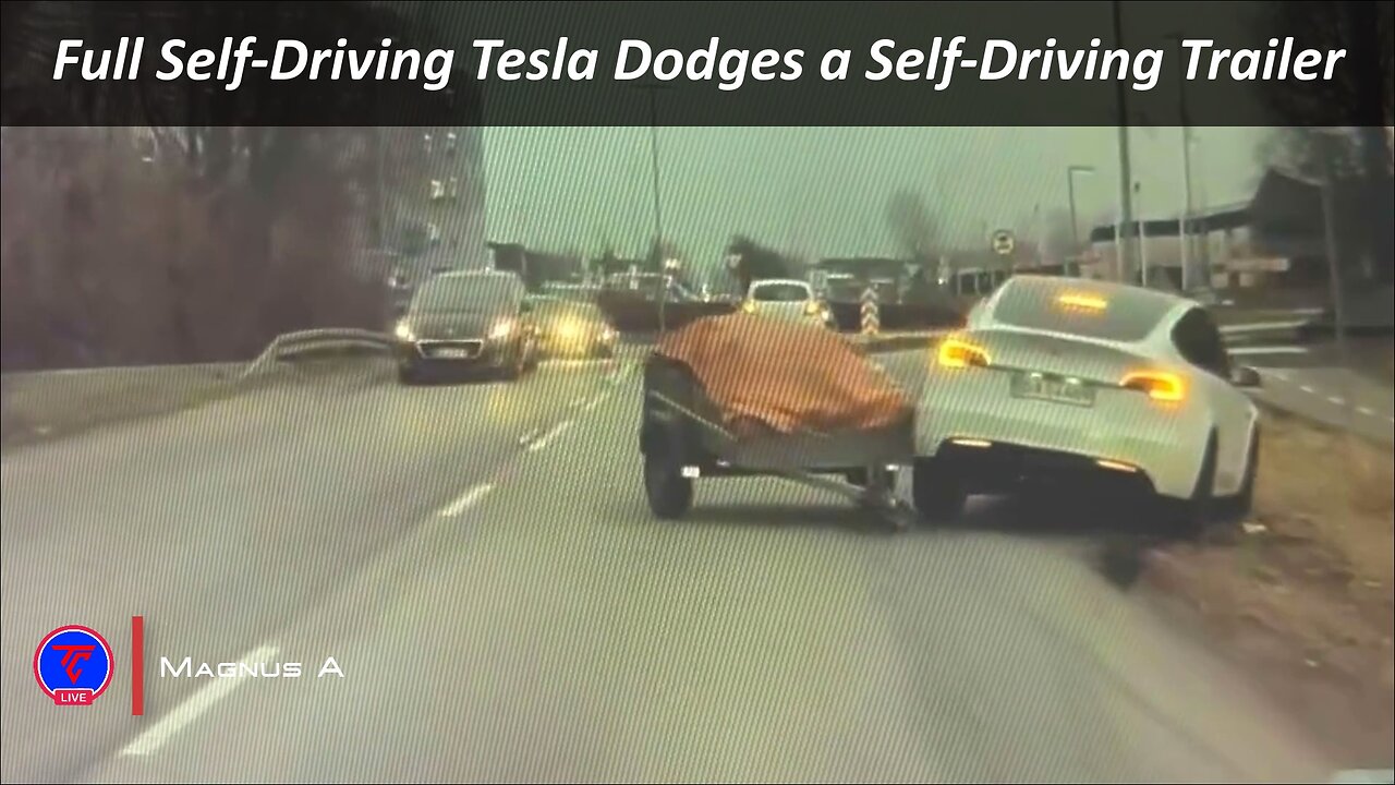 FSD (Full Self-Driving) Tesla Dodges a Self-Driving Trailer Caught on Tesla Camera | TeslaCam Live