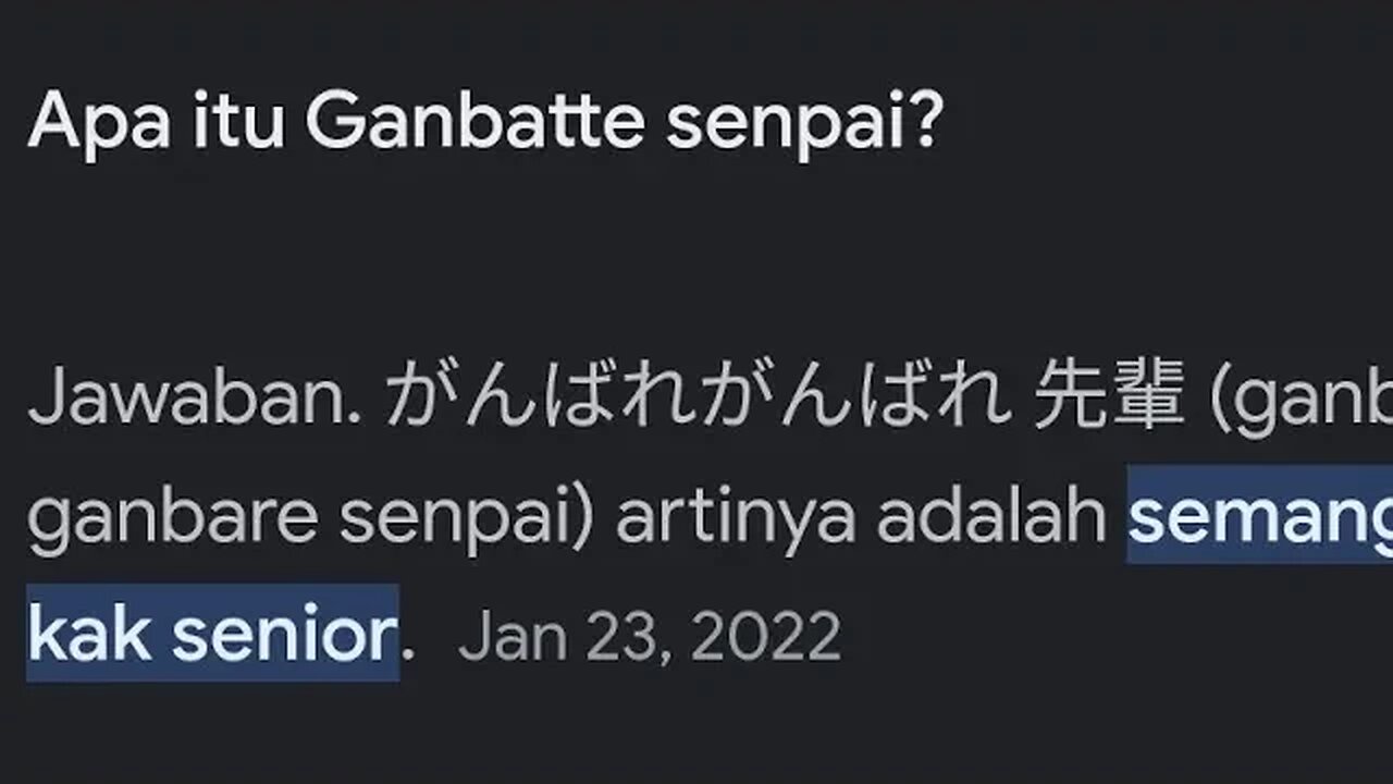 がんばれがんばれ 先輩 (ganbare ganbare senpai) artinya adalah semangat, kak senior. !!!GANBATTE SENPAI 😂😀🤗🤗