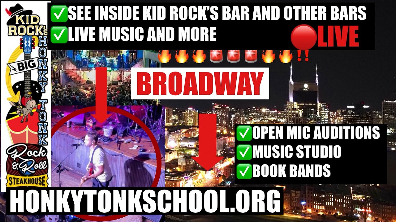 NASHVILLE TN LIVE BROADWAY FROM KID ROCK’S BAR & MORE / PEOPLE WATCHING / BANDS WATCHING / BARS