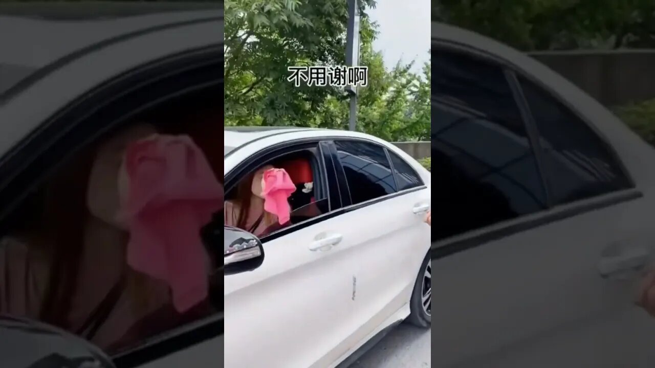 Chinese Girl Gets Her Blouse Caught In A Car Door