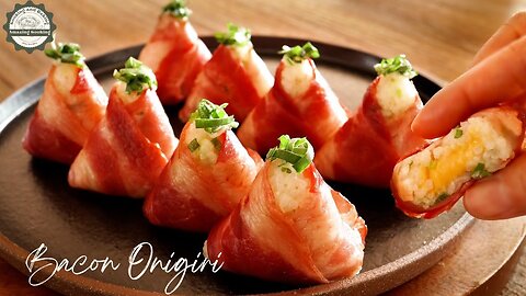 Bacon Onigiri or Bacon Triangle Rice!! Easy and Delicious! Rice ball