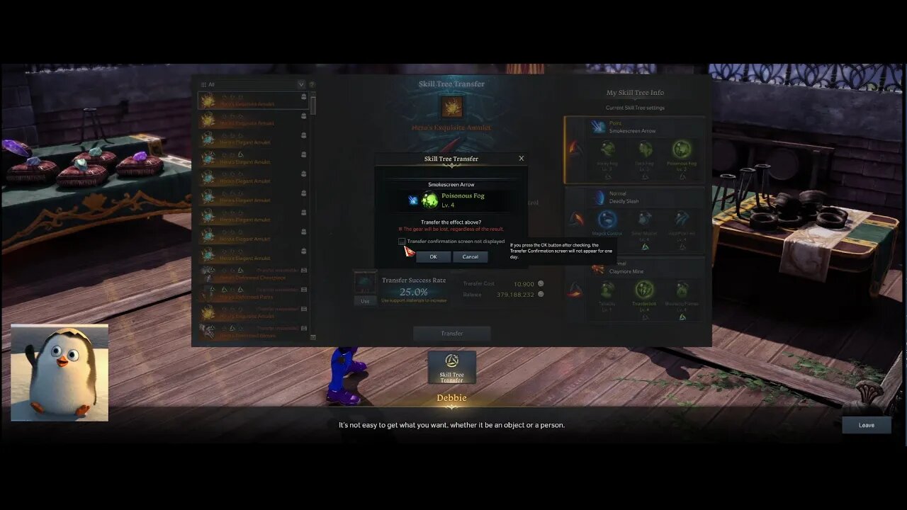 A Very Nice QOL for Transfering Skills! Every second saved helps!