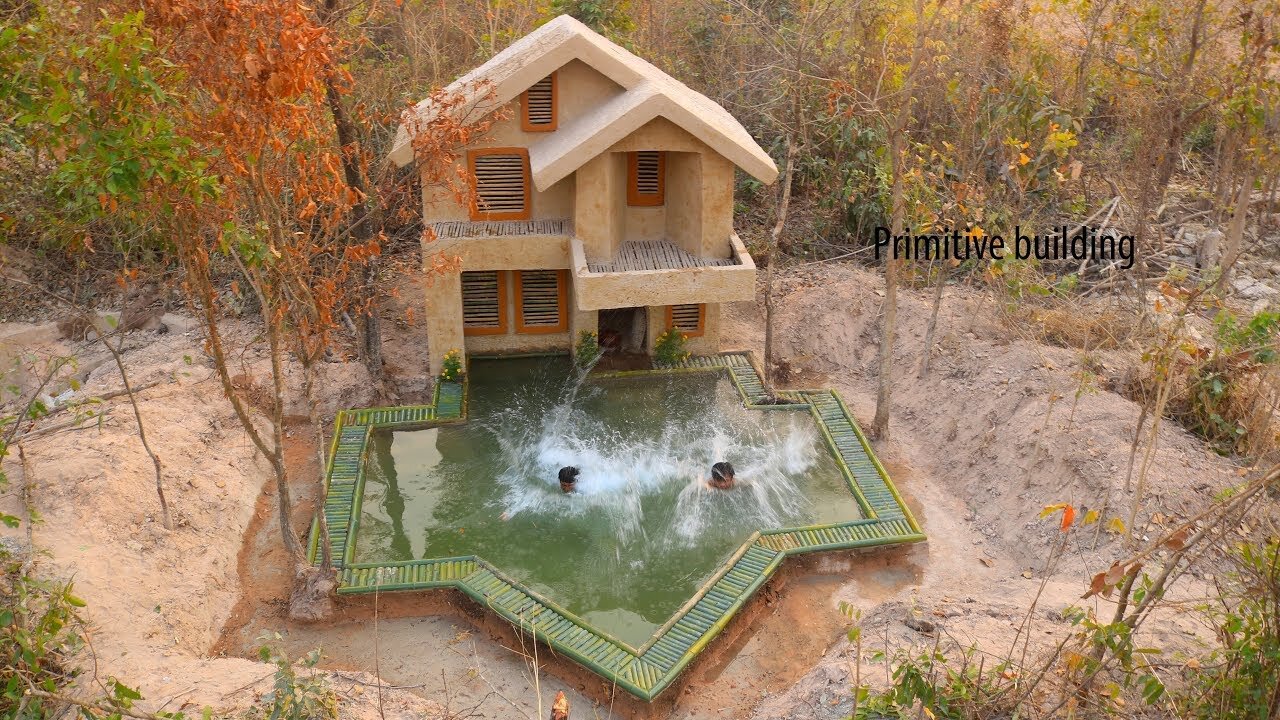 Build Best Swimming Pool With The Most two story mud villa House