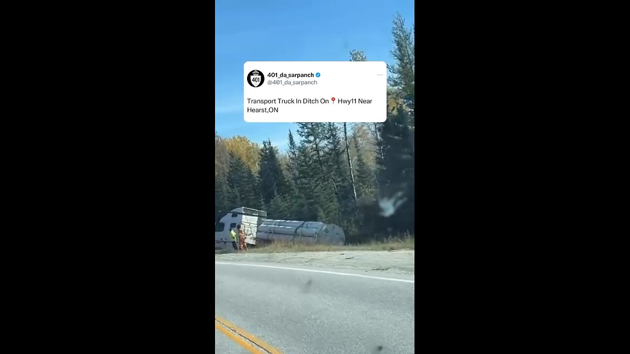 Transport Truck goes into ditch On Trans Canada Highway