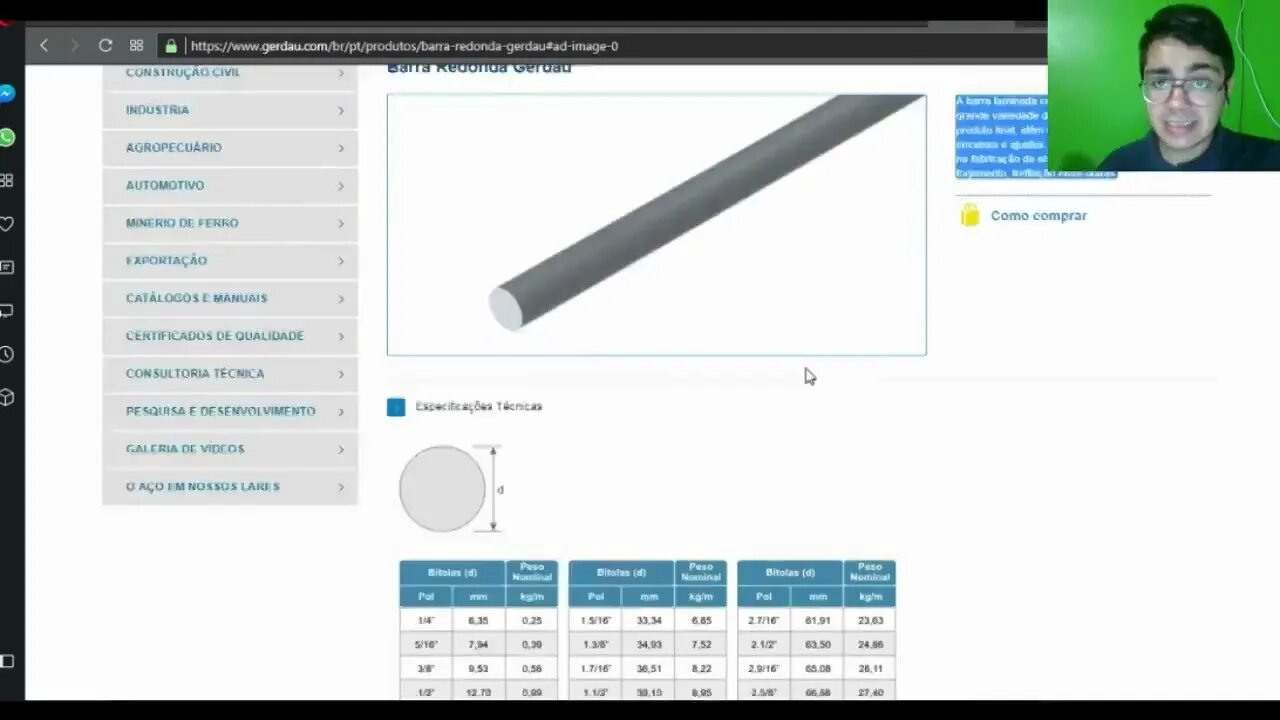 Vergalhões e barras em milimetros ou polegadas Engenheiro Estrutural