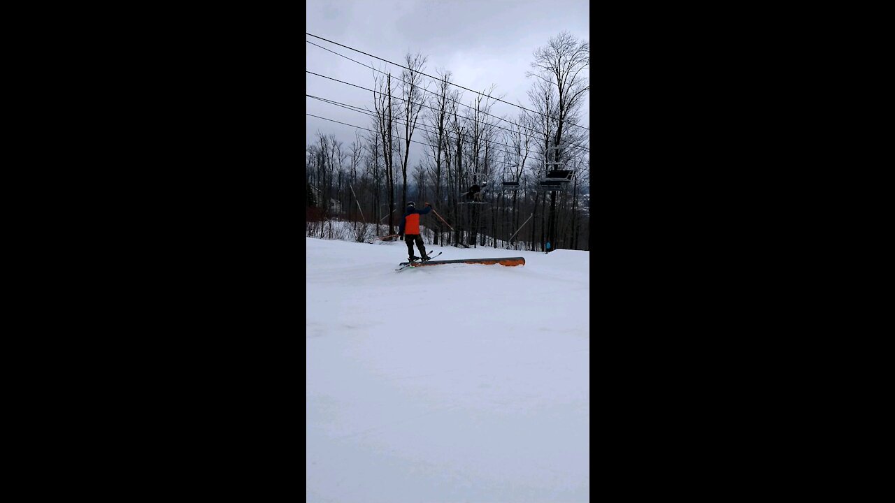 Bro hits some rails on skis