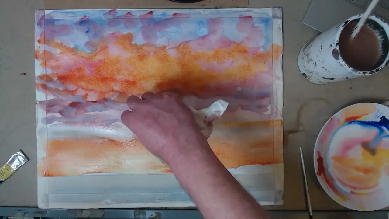 Sunrise over LLandudno North Wales by David J Walker, watercolour painting demo