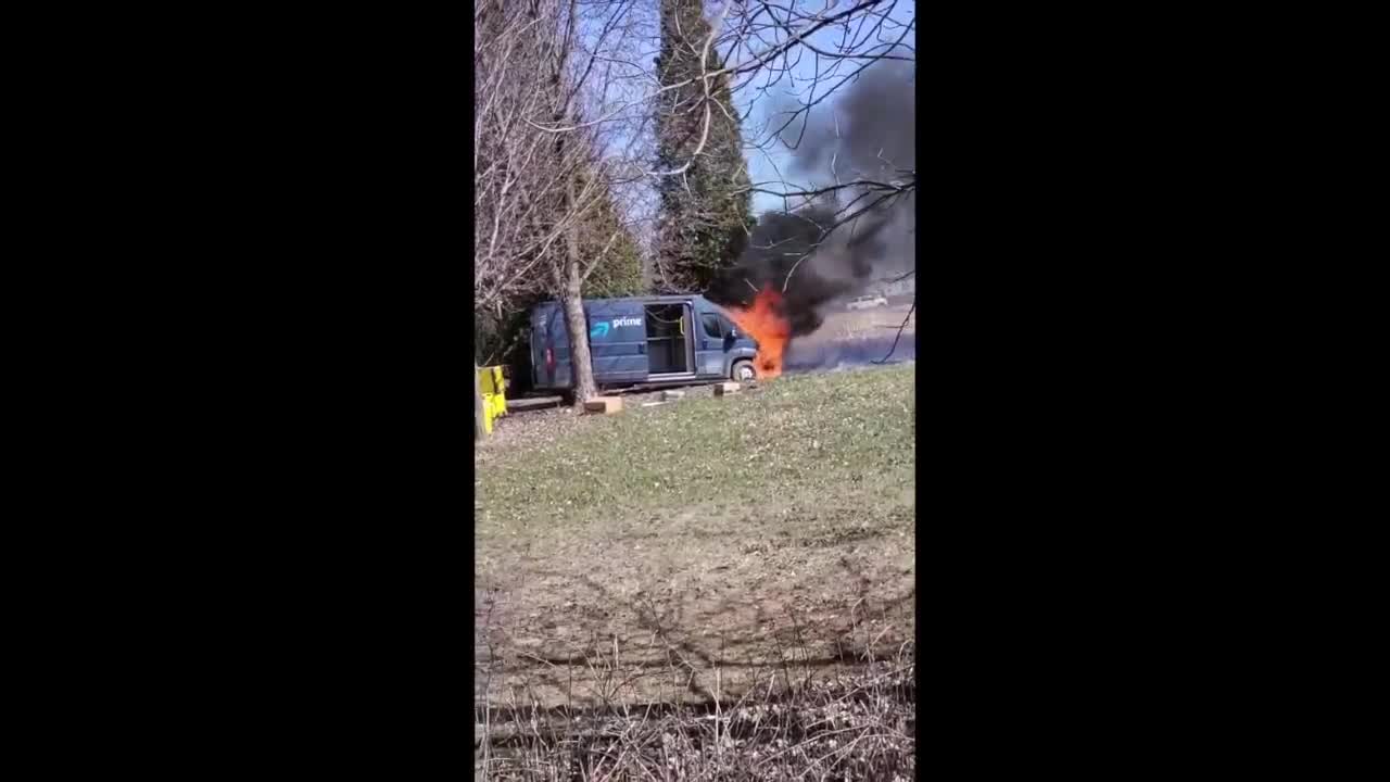 Amazon Prime delivery truck catches fire in Canton
