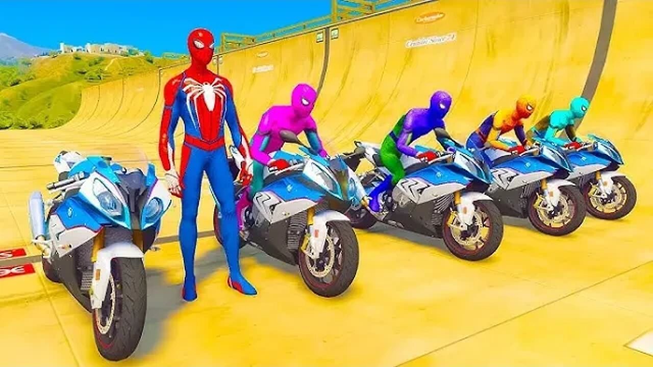 GTA V Mega Ramp On Bikes, Fighter Jets & Boats By Monster Trucks , Cars Spider man Racing Challenge