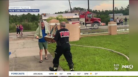 Firefighters save statue from house fire