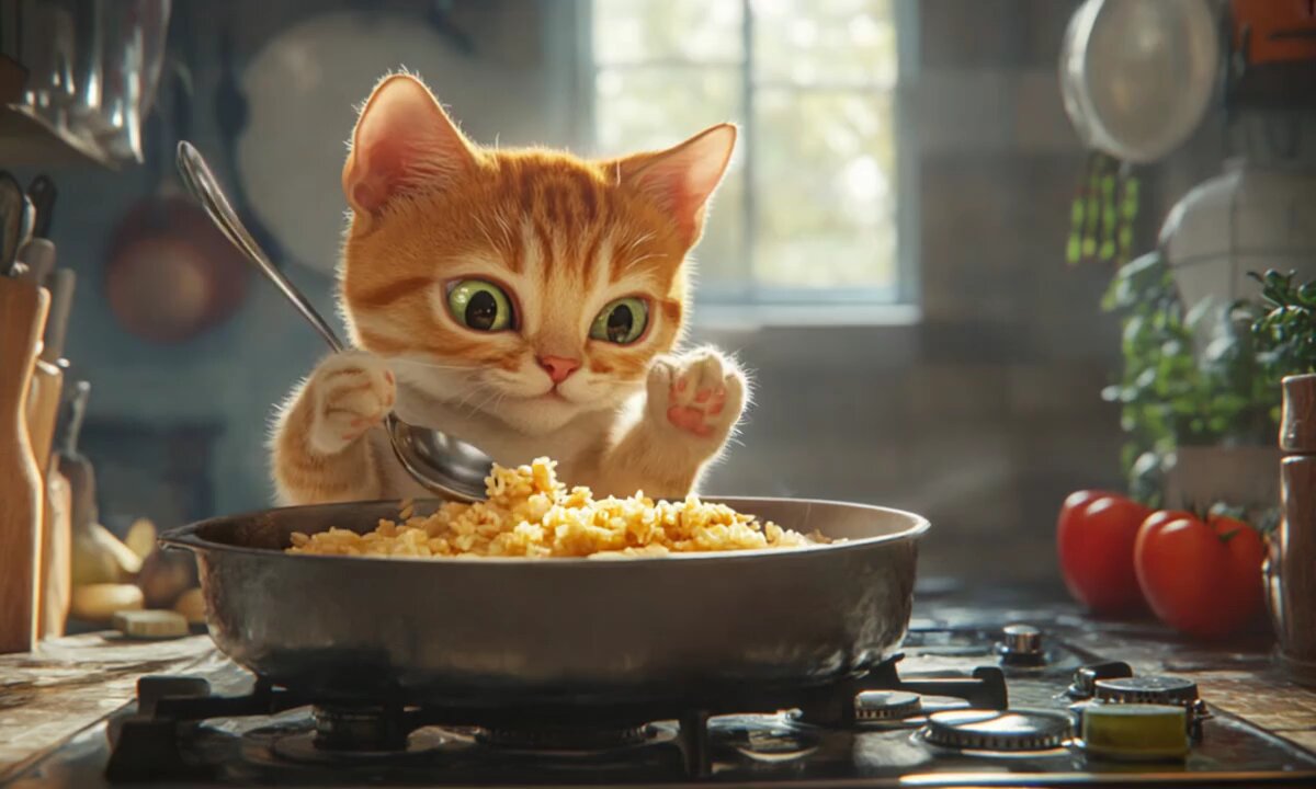 Cooking By Cute Cat