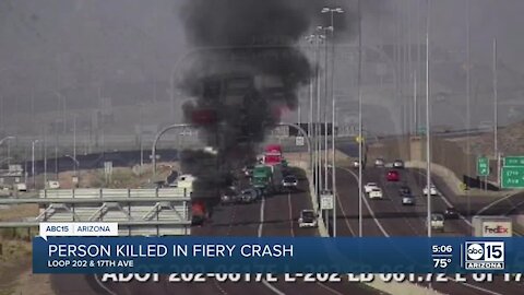 1 dead after car catches on fire following crash on Loop 202 near 17th Avenue