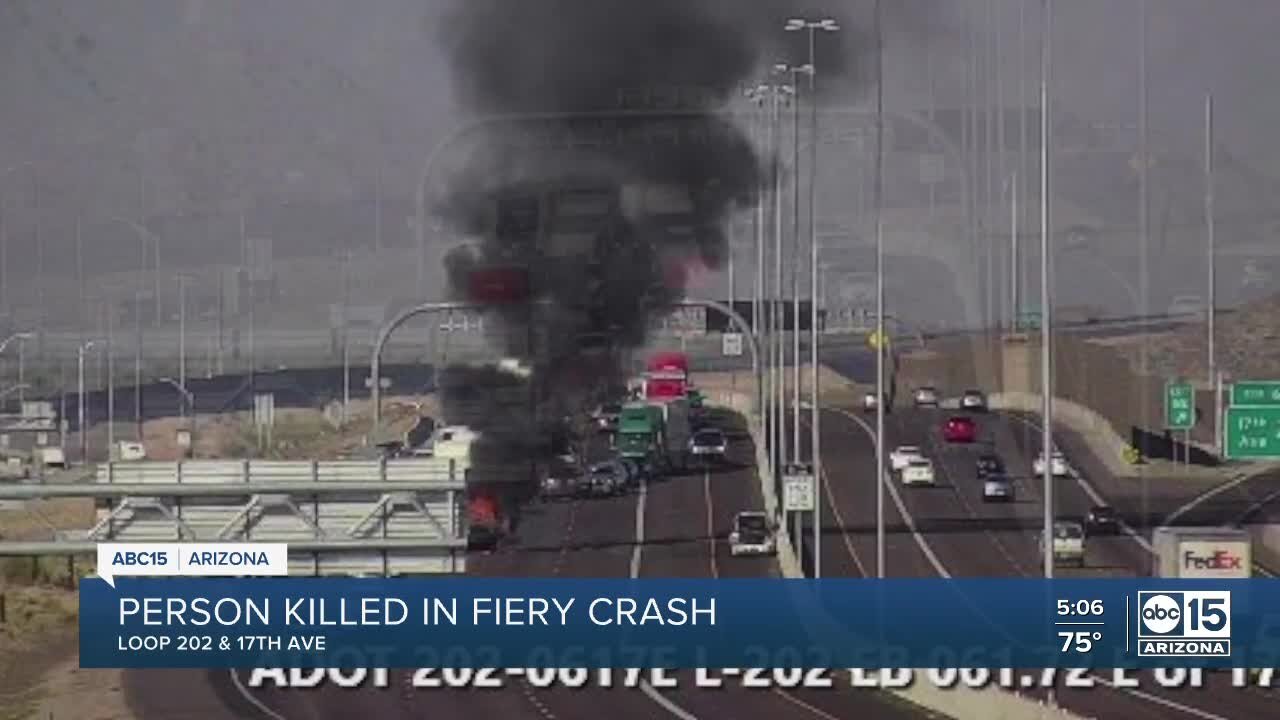 1 dead after car catches on fire following crash on Loop 202 near 17th Avenue