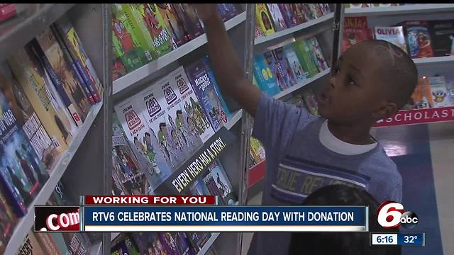 RTV6 celebrates National Reading Day by giving books to children at Indy school