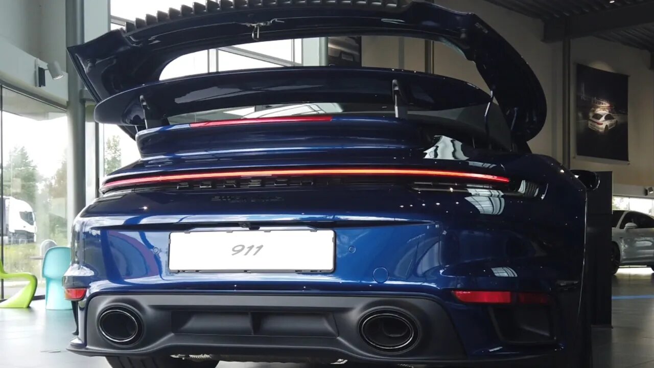 Roof operation Porsche 992 Turbo S Gentian Blue at Porsche Center Borås Sweden