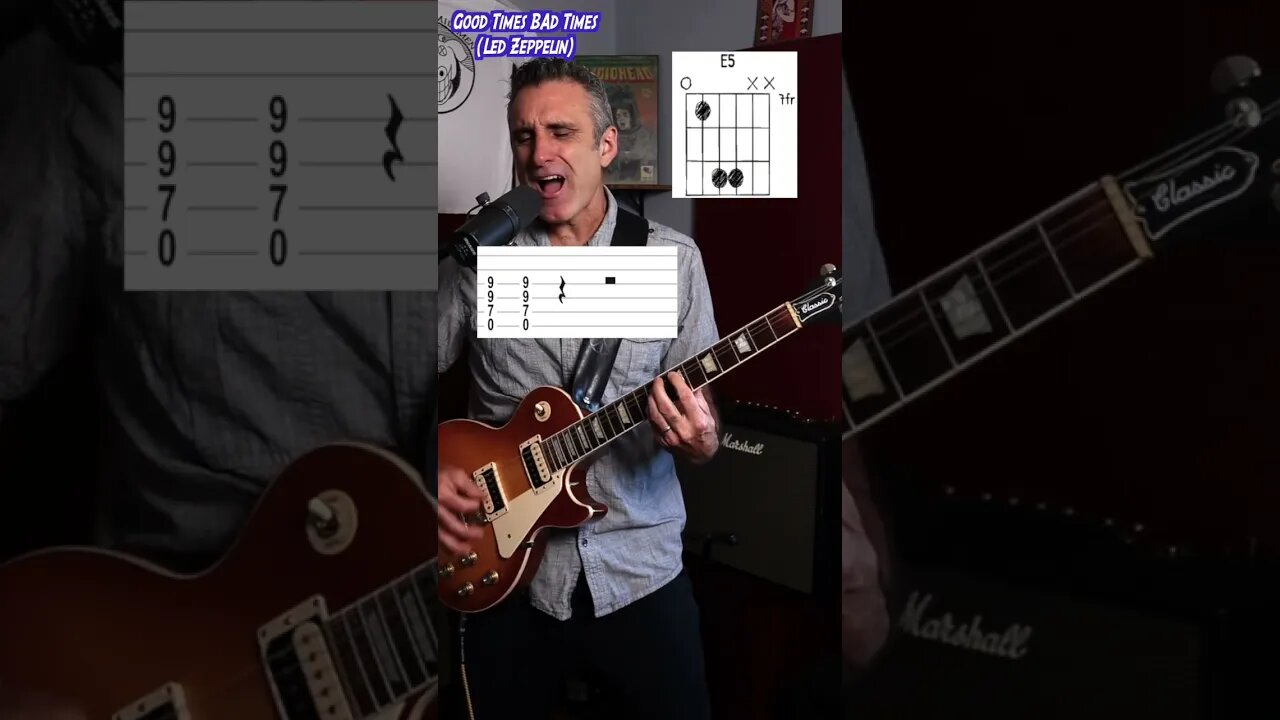 Good times bad times intro and verse riff with tabs #shorts