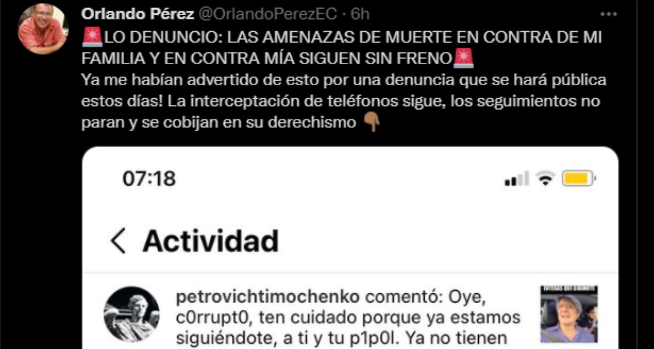 Amenazan de muerte al periodista ecuatoriano Orlando Pérez