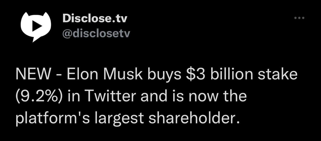 ELON BOUGHT NEAR 10% OF TWITTER STOCK