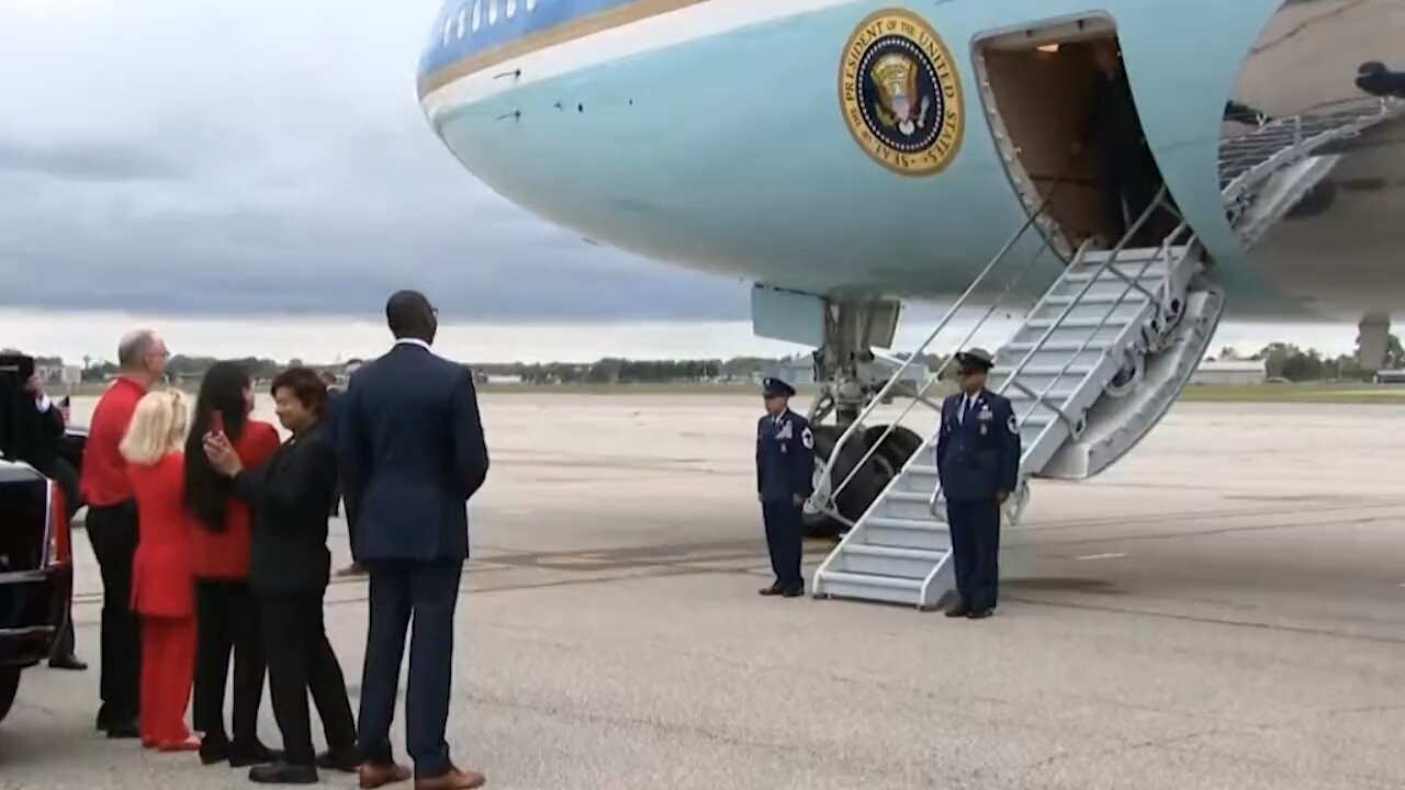 Biden had another close call as he nearly stumbled while descending the short stairs of AF1