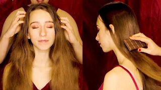 ASMR 💕 Beauitful Long Hair Brushing, Relaxing Scalp Massage Sounds, Chocolate Brush & Soft Whispers