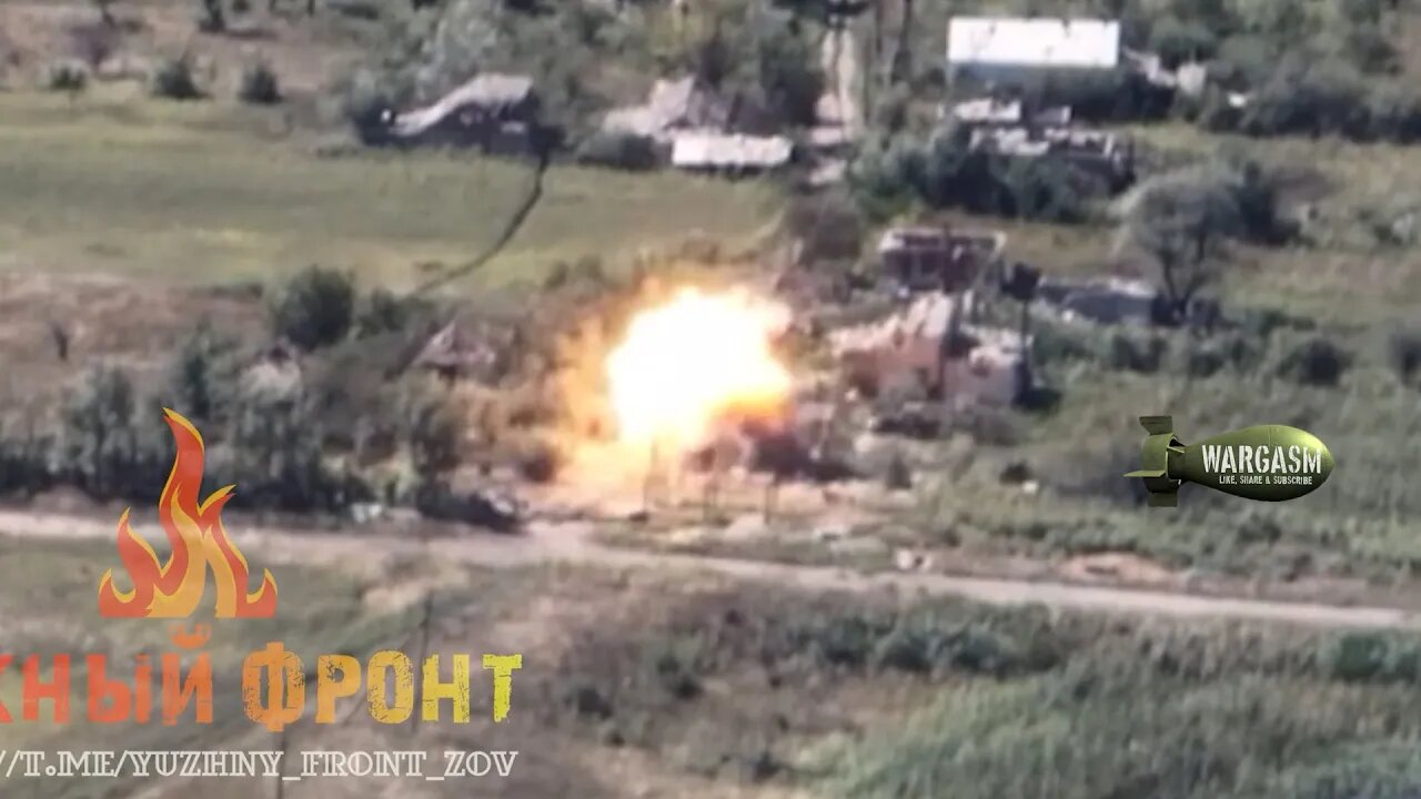 Russian artillery destroys a house