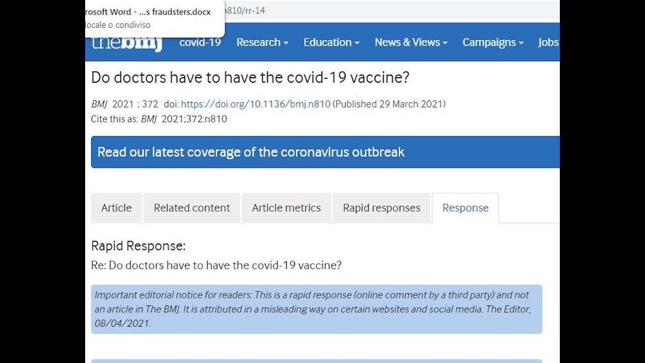 SULL'OBBLIGO VACCINALE DEL PERSONALE SANITARIO