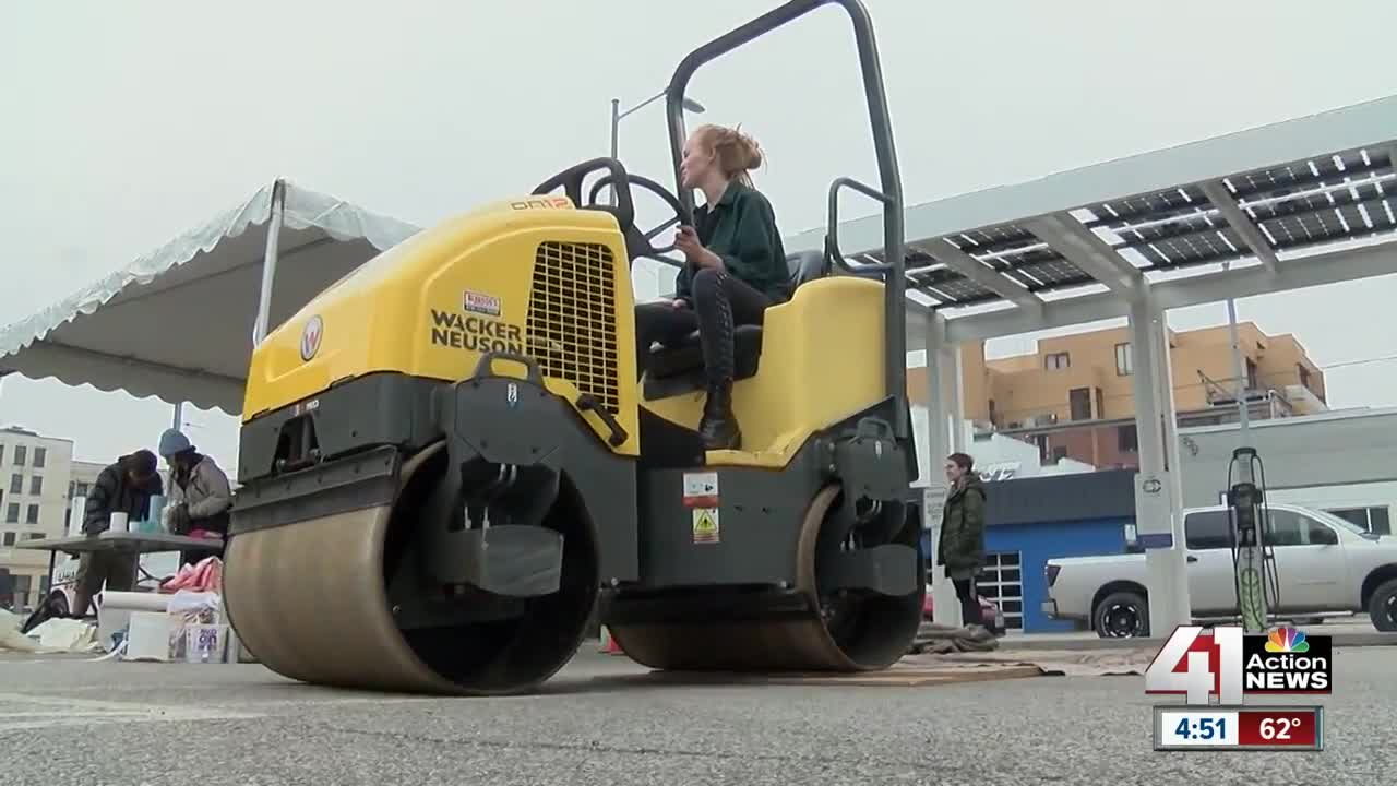 Art students use steamrollers to give printmaking a modern twist