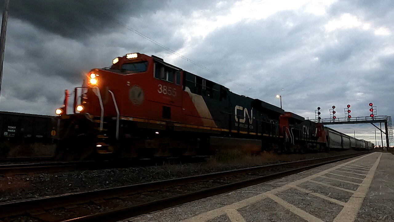 CN 3855 & CN 3841 Locomotives Manifest Train Eastbound Through Sarnia