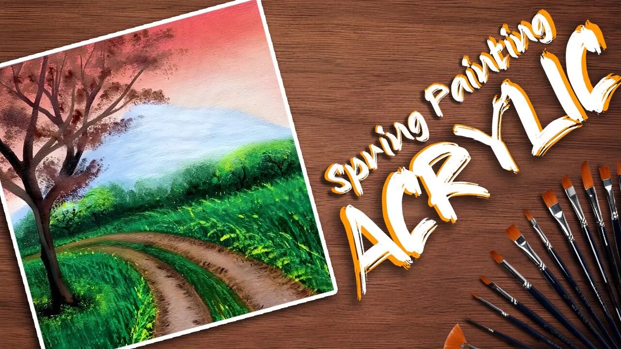 Spring Painting Acrylic Landscape Tutorial for beginners