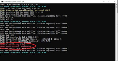 How to fix ClSetKernelArg (-48) Fatal error detected. Restaring